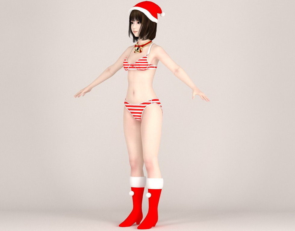  T pose nonrigged model of 4 girls with 6 Christmas outfit  3D model_12