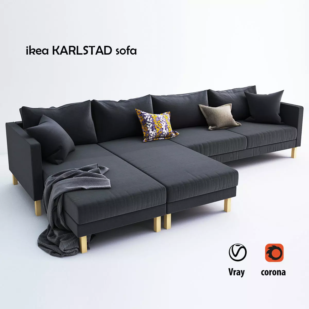 KARLSTAD 5 sectional sofa with gold legs 3D model_0