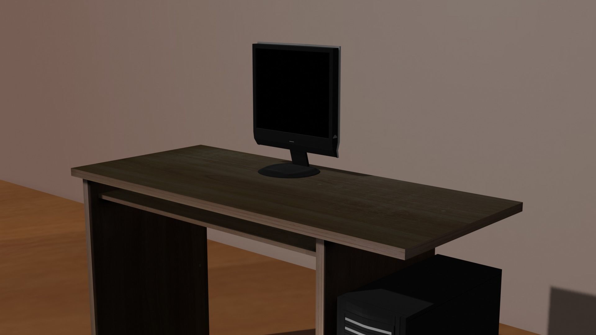 Desktop computer desk with monitor Free low-poly 3D model_5