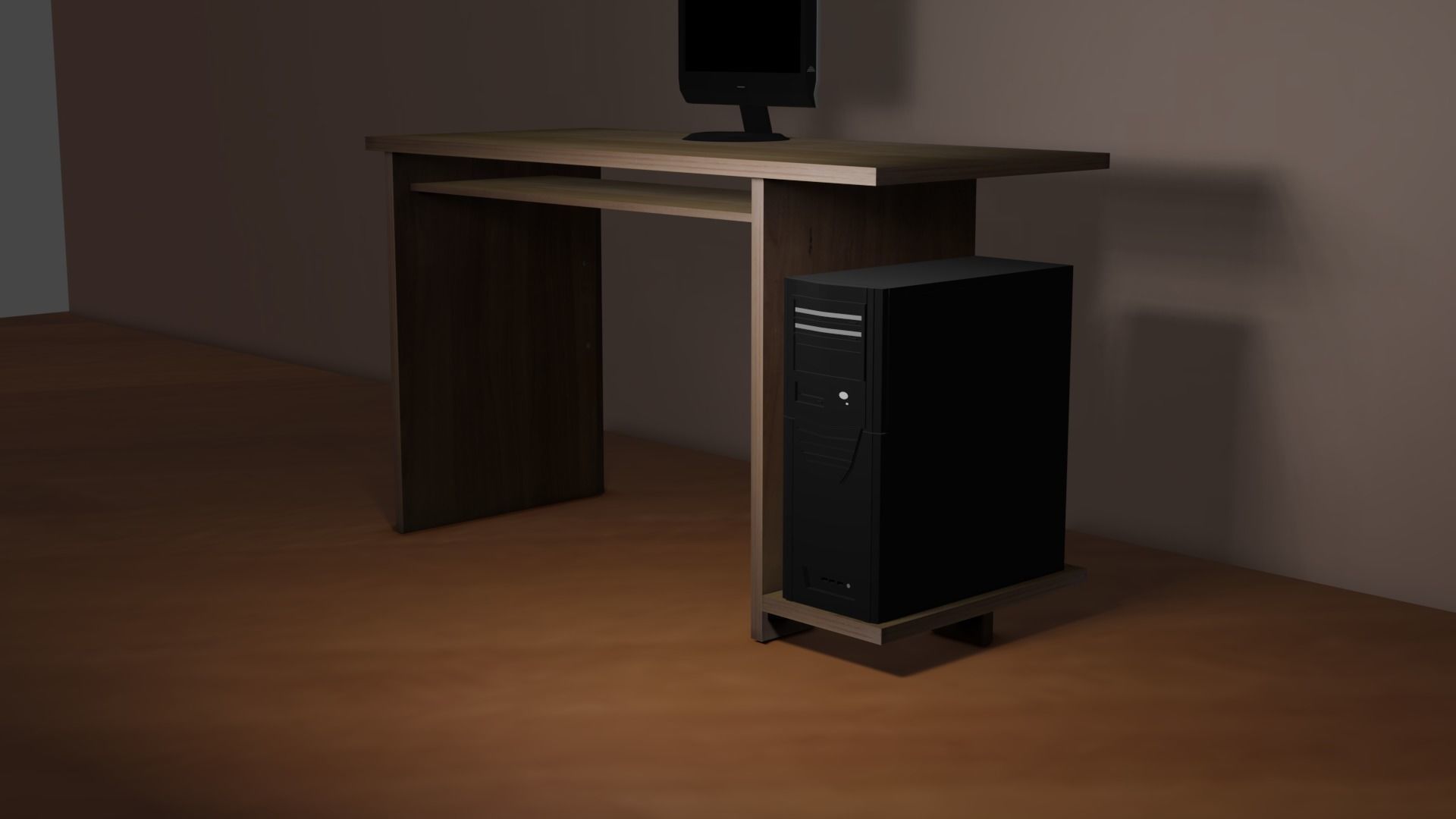 Desktop computer desk with monitor Free low-poly 3D model_2