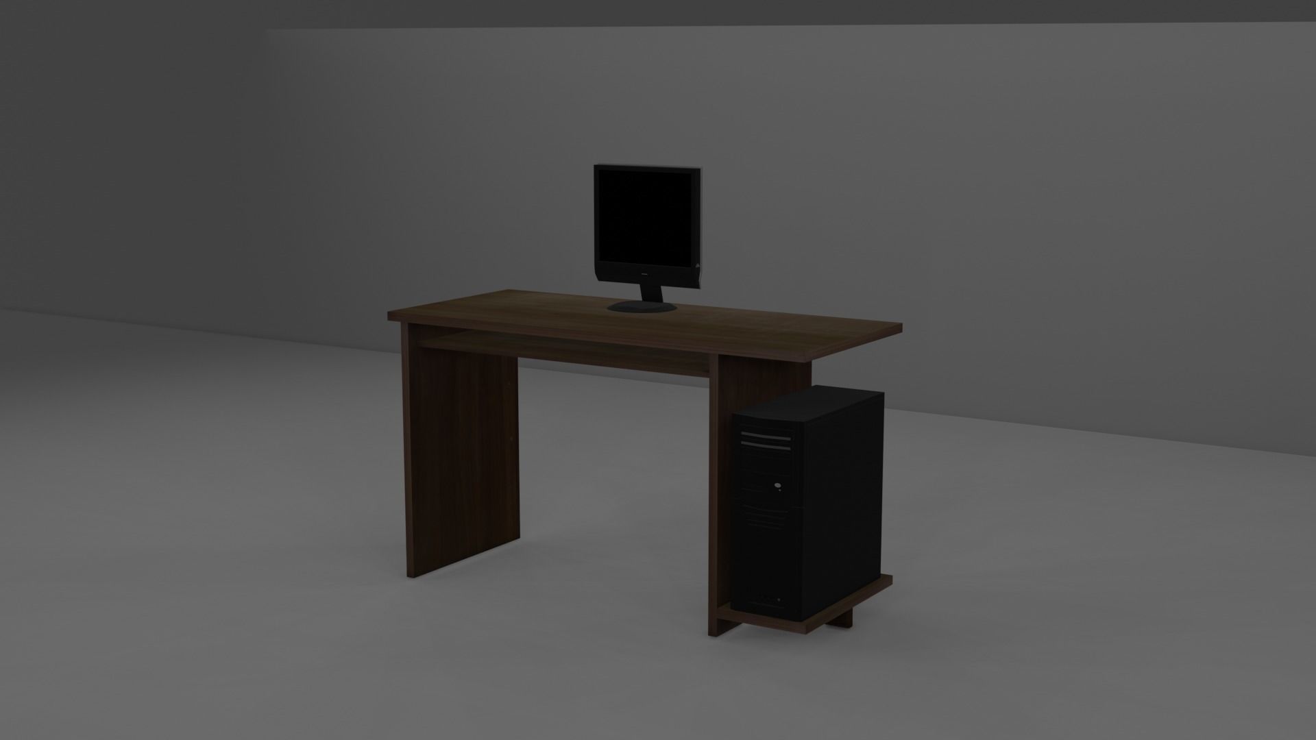 Desktop computer desk with monitor Free low-poly 3D model_1