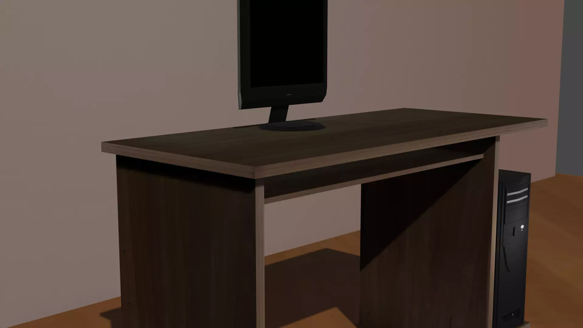 Desktop computer desk with monitor Free low-poly 3D model_0