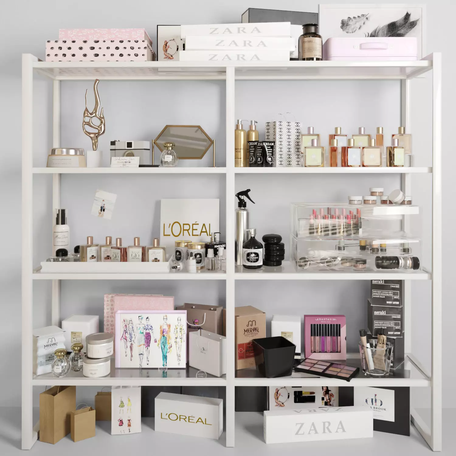 Shelving with cosmetics 3 3D model_0