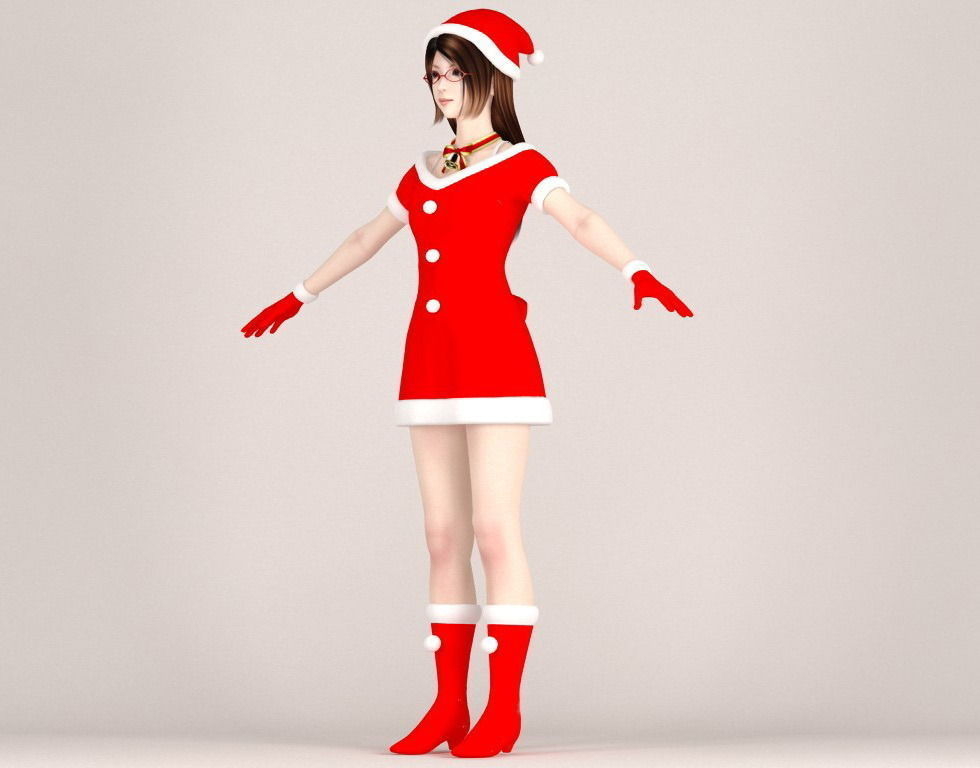 T pose rigged model of 4 girls with 6 Christmas outfit  3D model_21