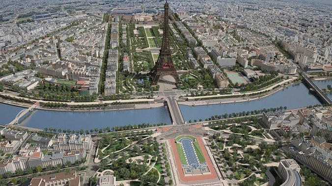 Paris City Eiffel Tower Mars Fields 3D model