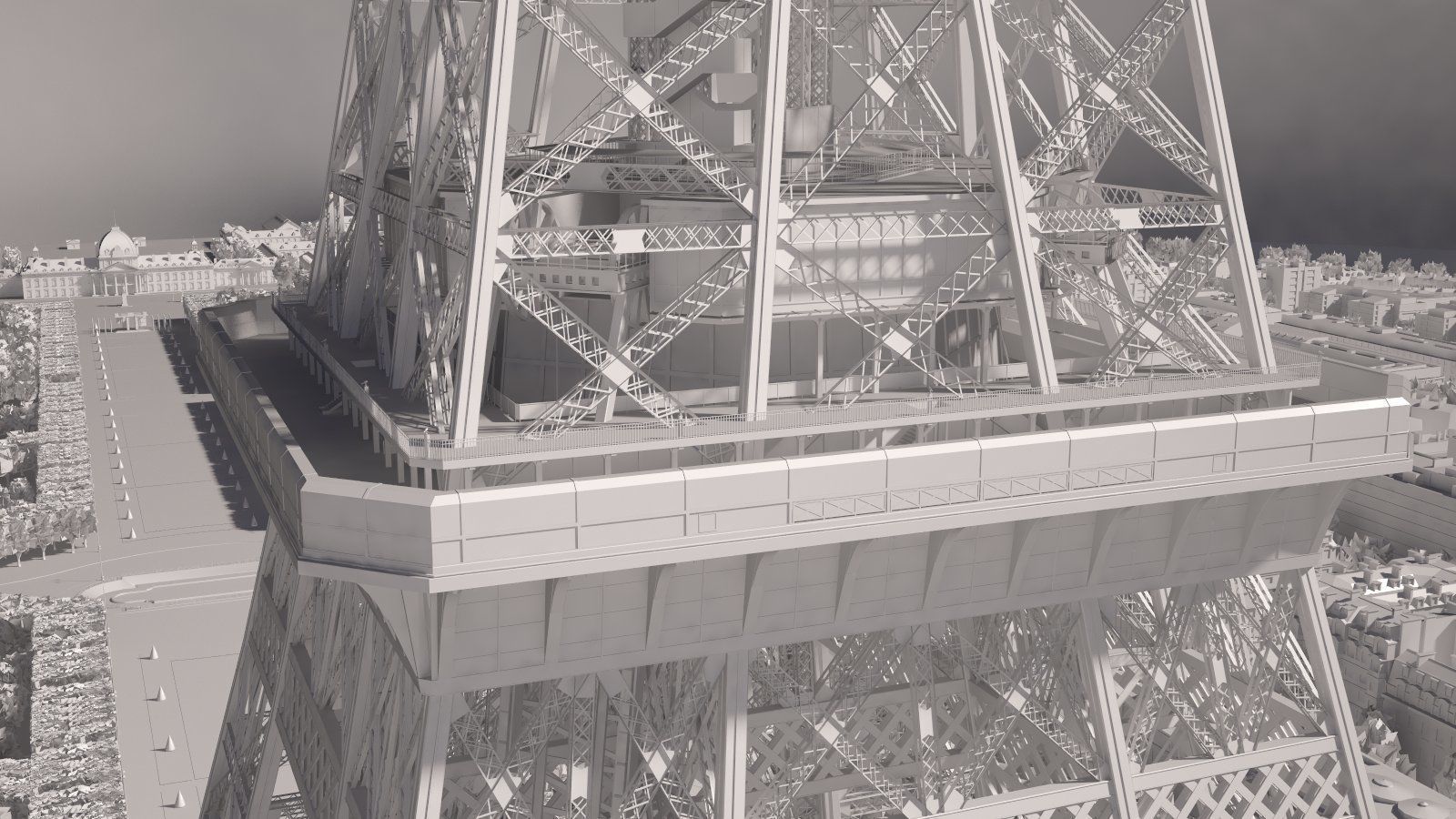 Paris City Eiffel Tower Mars Fields 3D model_21