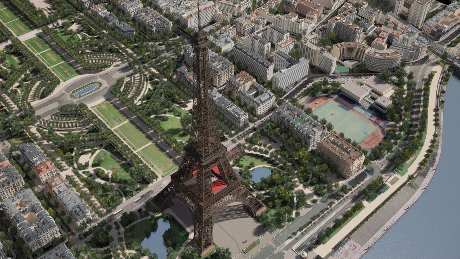 Paris City Eiffel Tower Mars Fields 3D model_9