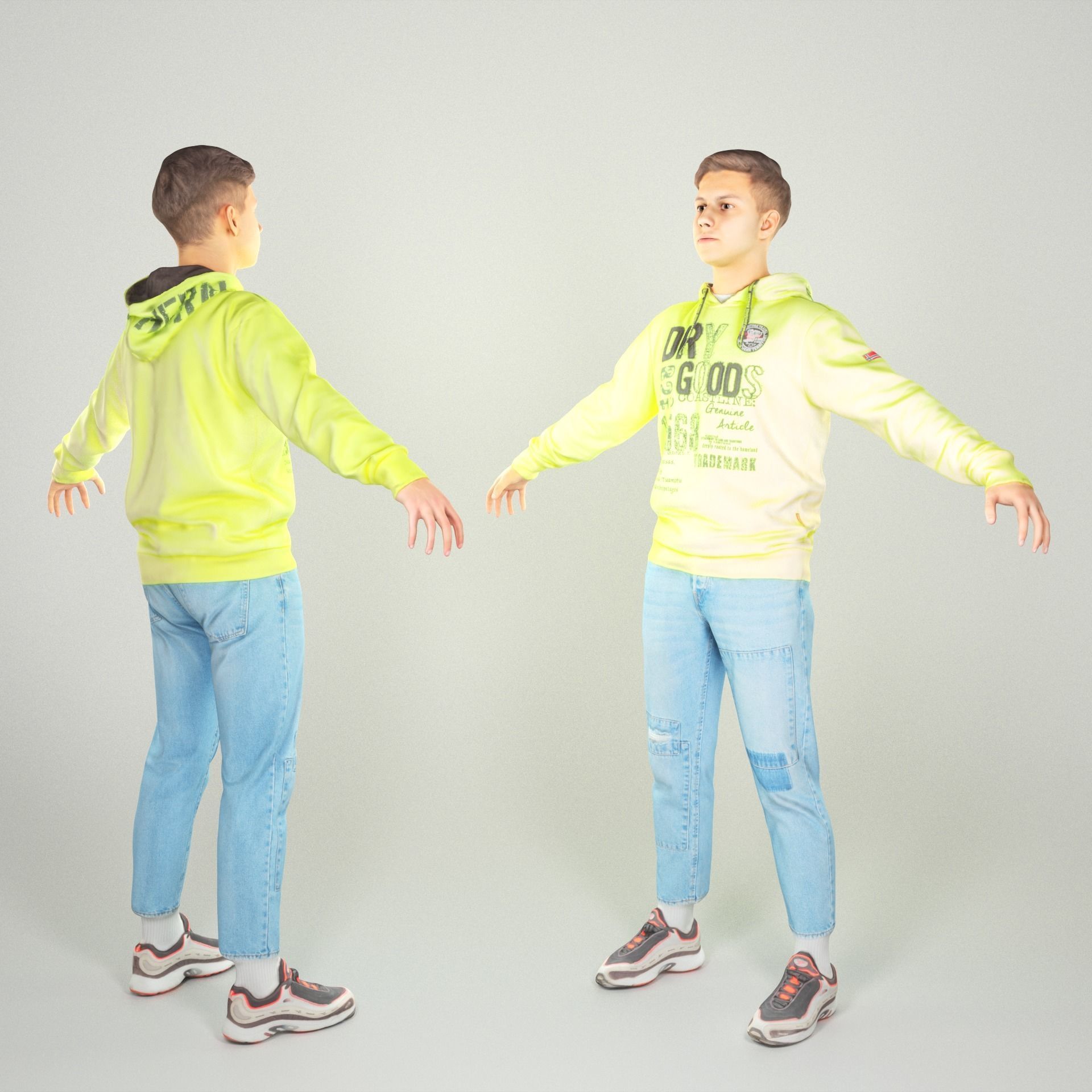 Young man in bright hoodie ready for rigging 52  Low-poly 3D model_1