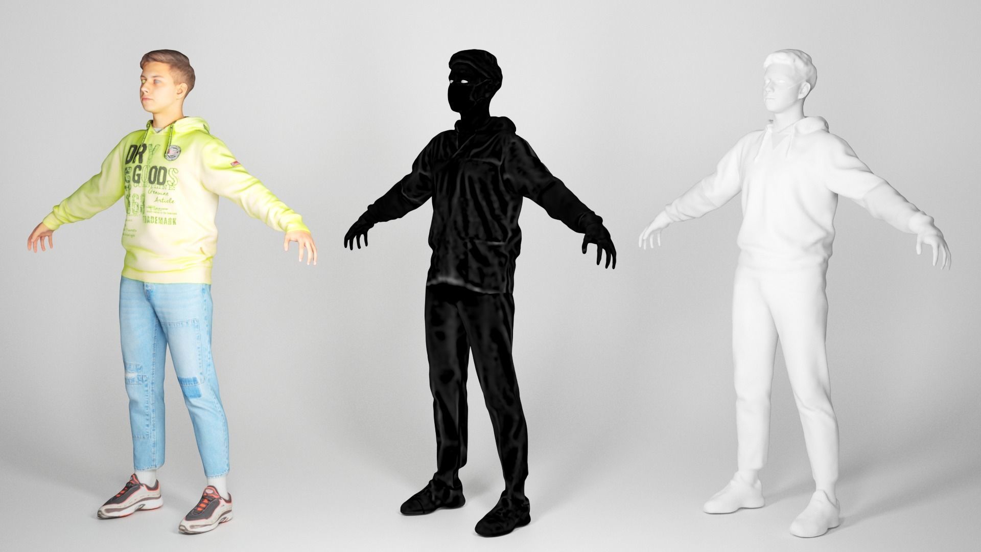 Young man in bright hoodie ready for rigging 52  Low-poly 3D model_4