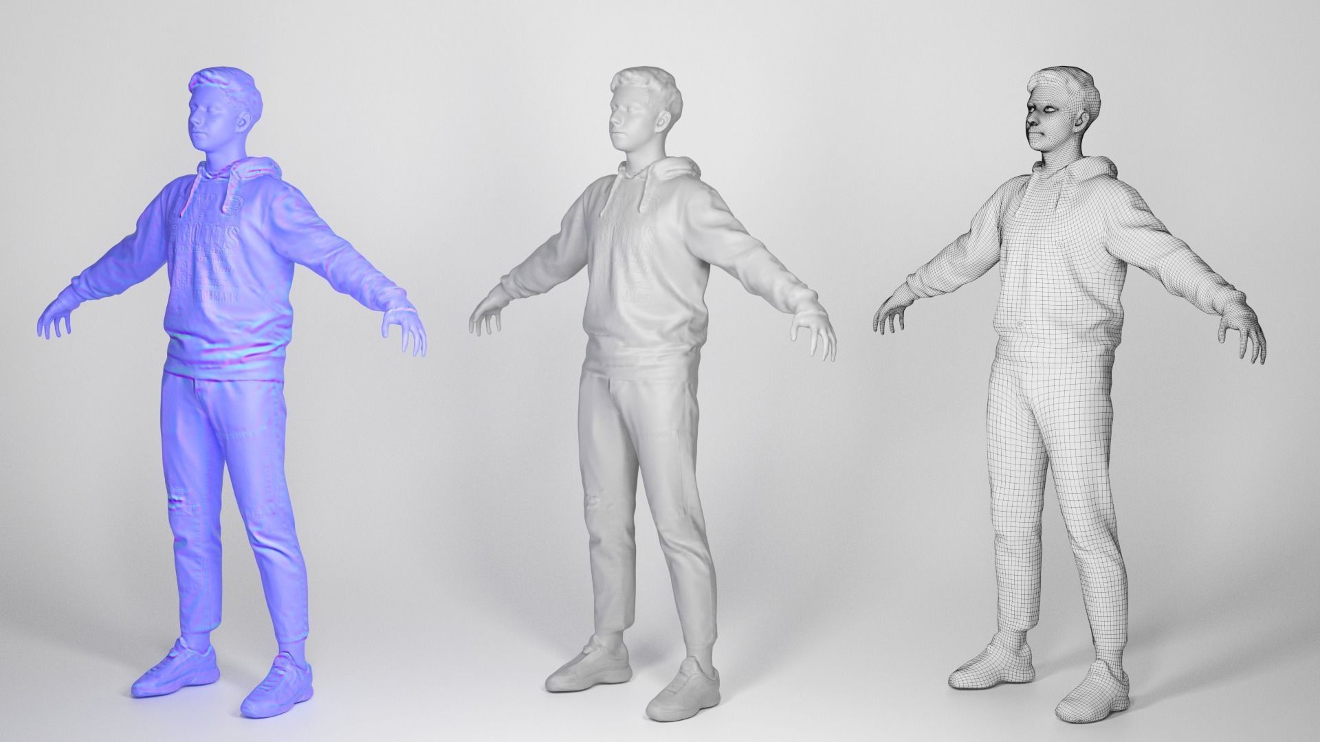 Young man in bright hoodie ready for rigging 52  Low-poly 3D model_3