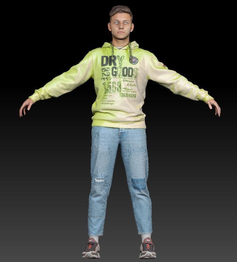 Young man in bright hoodie ready for rigging 52  Low-poly 3D model_6