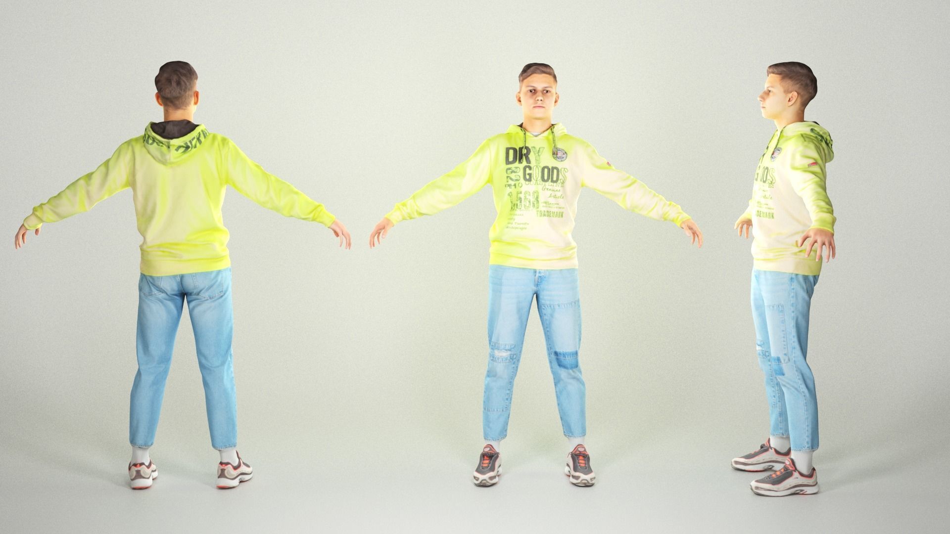 Young man in bright hoodie ready for rigging 52  Low-poly 3D model_2