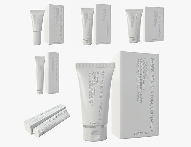 Plastic tube containers with paper box 3D Model Collection