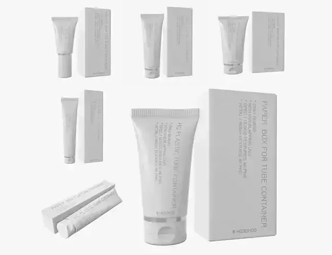 Plastic tube containers with paper box 3D Model Collection