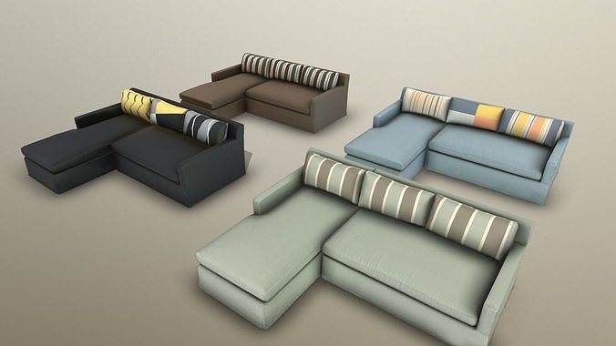 Sectional Fabric Sofa Cushion Couch Low-poly 3D model