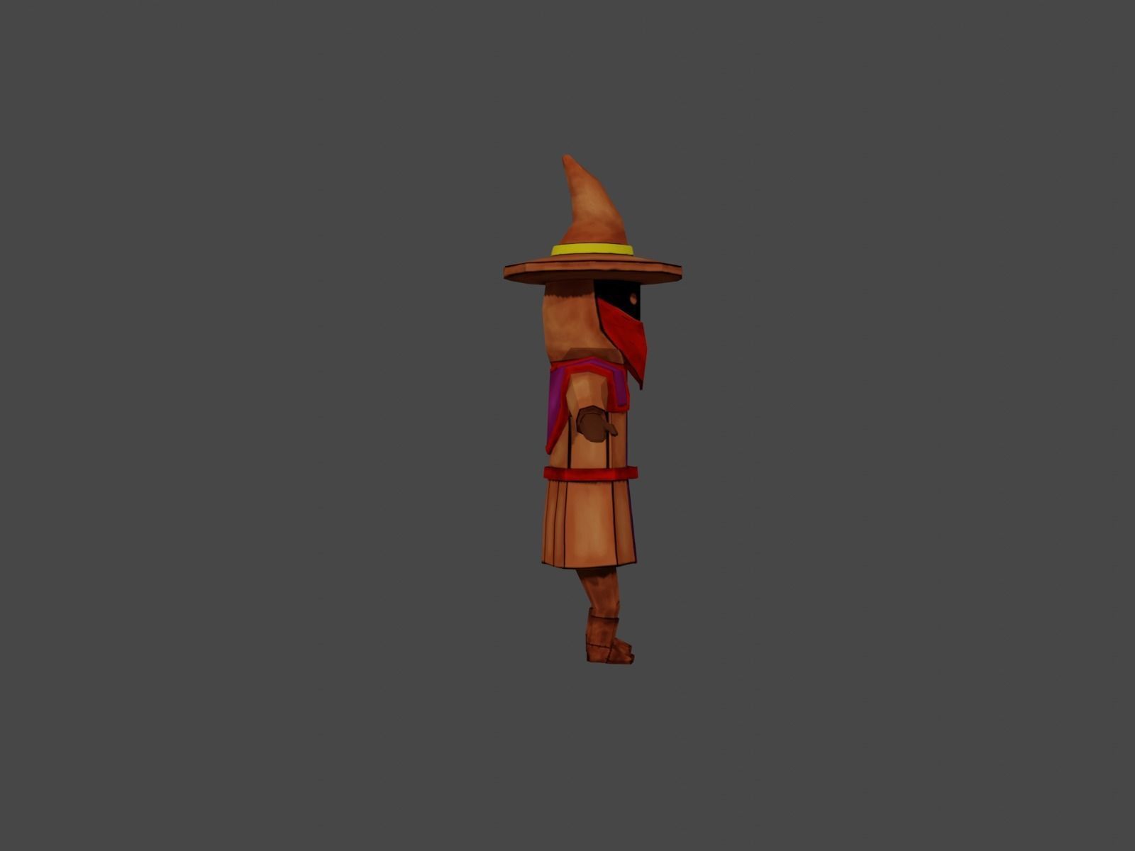 Low poly Mage character wearing hat and scarf Low-poly 3D model_1