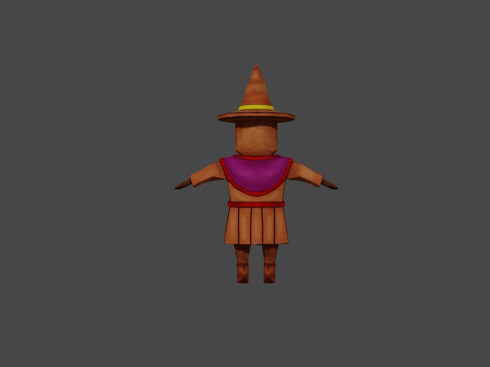 Low poly Mage character wearing hat and scarf Low-poly 3D model_2