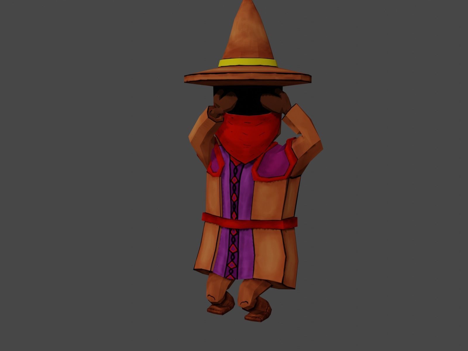 Low poly Mage character wearing hat and scarf Low-poly 3D model_3
