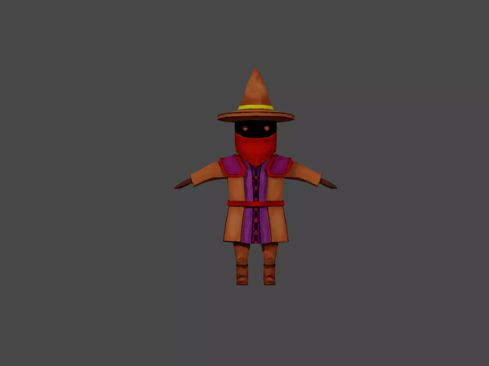 Low poly Mage character wearing hat and scarf Low-poly 3D model_0