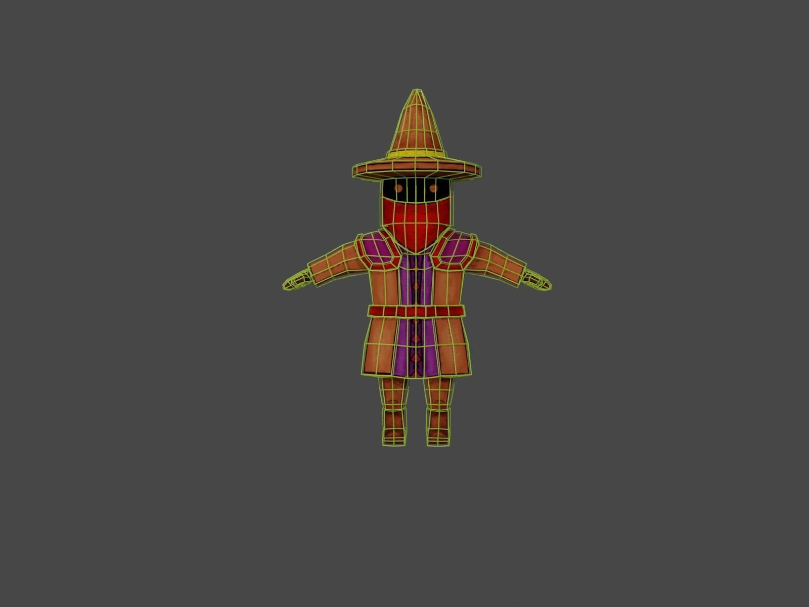 Low poly Mage character wearing hat and scarf Low-poly 3D model_4