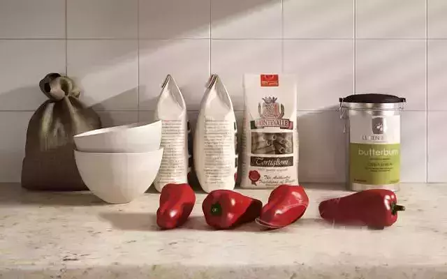 products peppers and coffee cup on counter