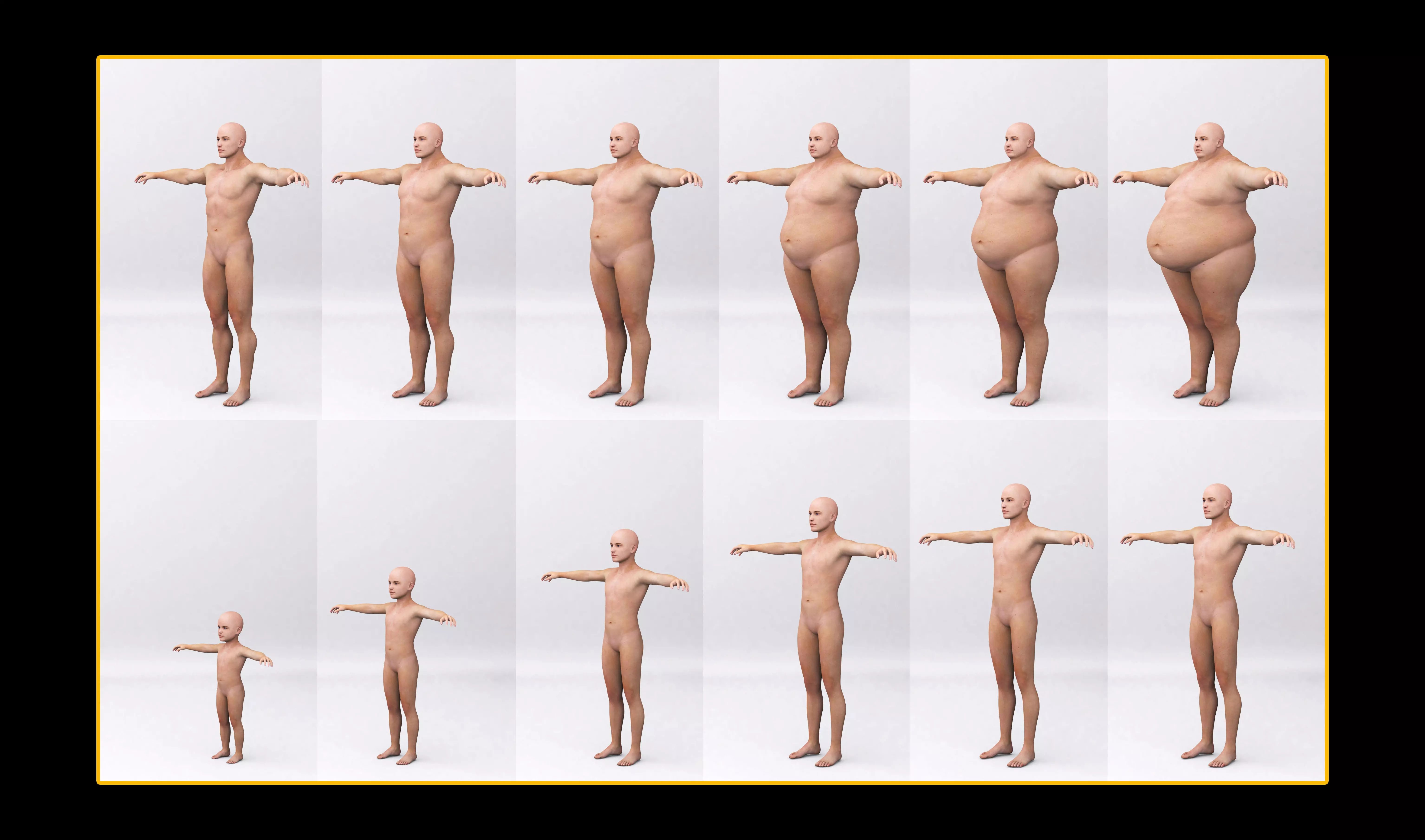 Combine human sizes - from small to large 3D model_0