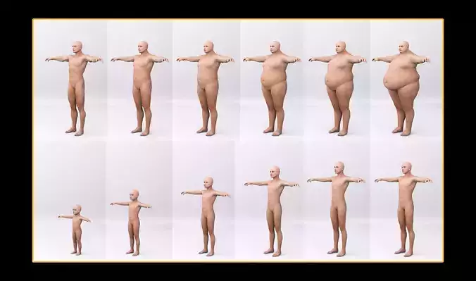 Combine human sizes - from small to large 3D model