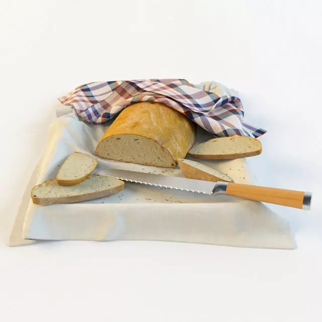 bread piece of on napkin with knife 3D model_0