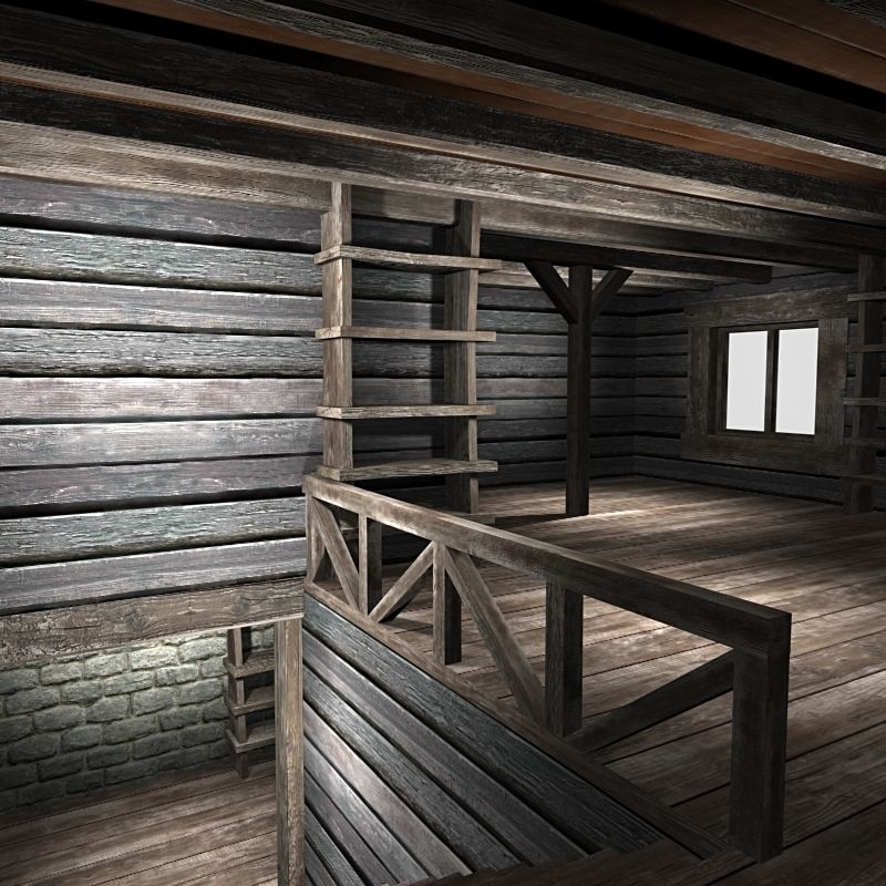 Watermill  exterior interior  Low-poly 3D model_5