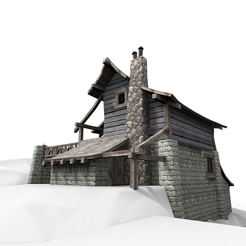 Watermill  exterior interior  Low-poly 3D model_1