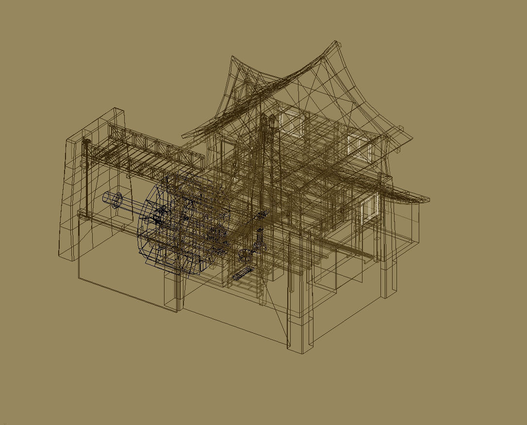 Watermill  exterior interior  Low-poly 3D model_7