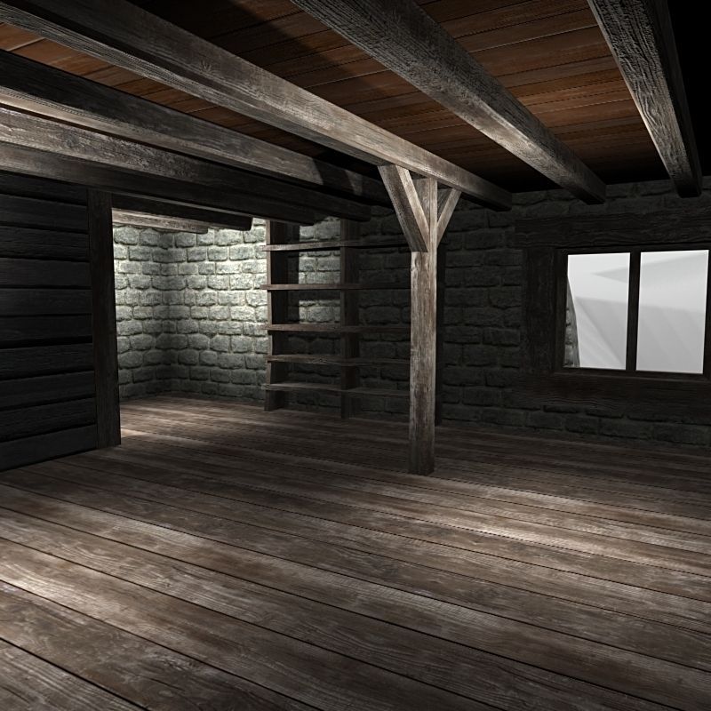 Watermill  exterior interior  Low-poly 3D model_4