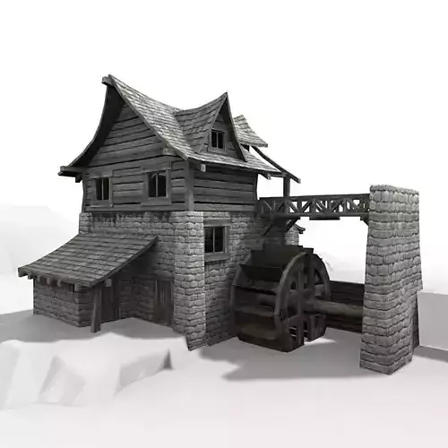 Watermill  exterior interior  Low-poly 3D model