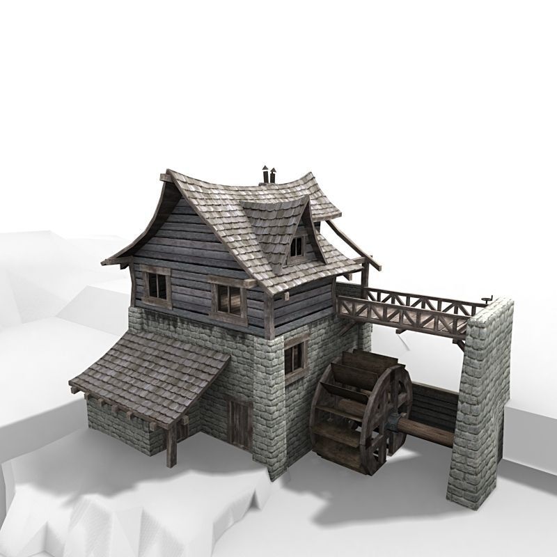 Watermill  exterior interior  Low-poly 3D model_2