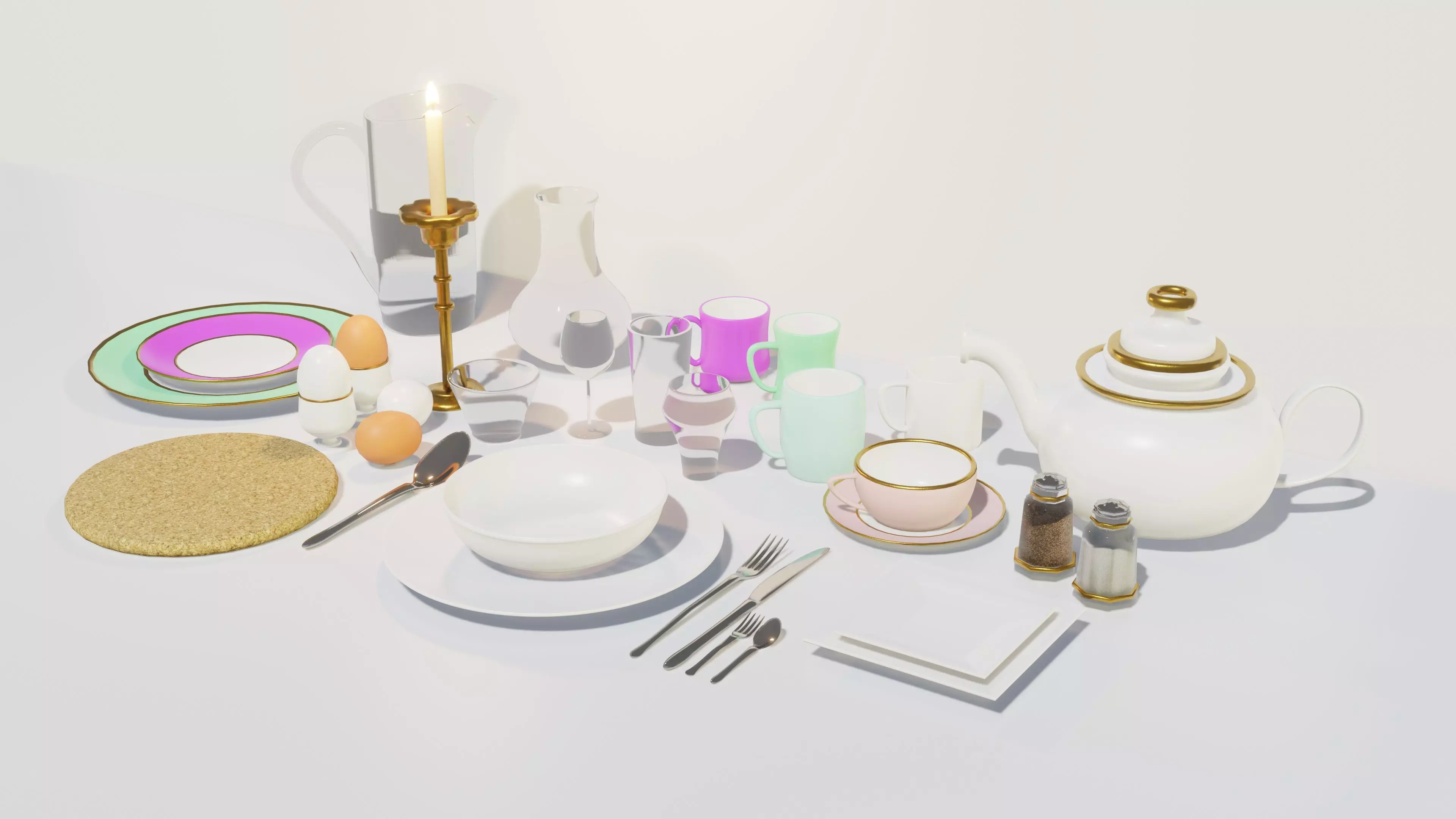 Dinnerware Set coffee cup with gold trim Low-poly 3D model_0