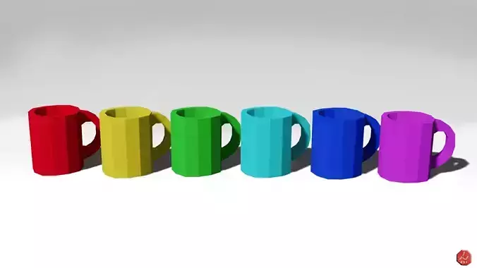 Low-poly Mugs 6 colors Low-poly 3D model
