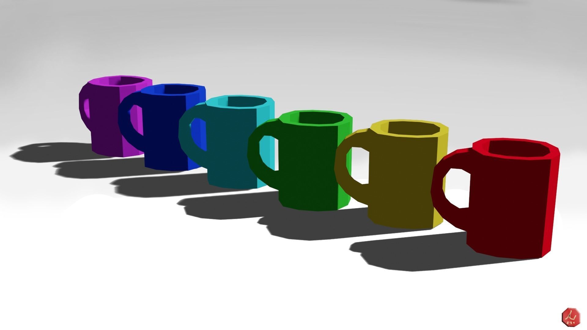 Low-poly Mugs 6 colors Low-poly 3D model_2
