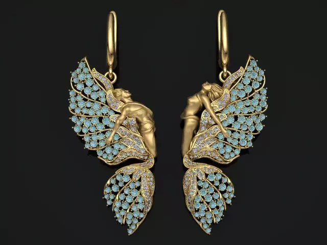 earrings print model mermaid with turquoise stones 3D print model