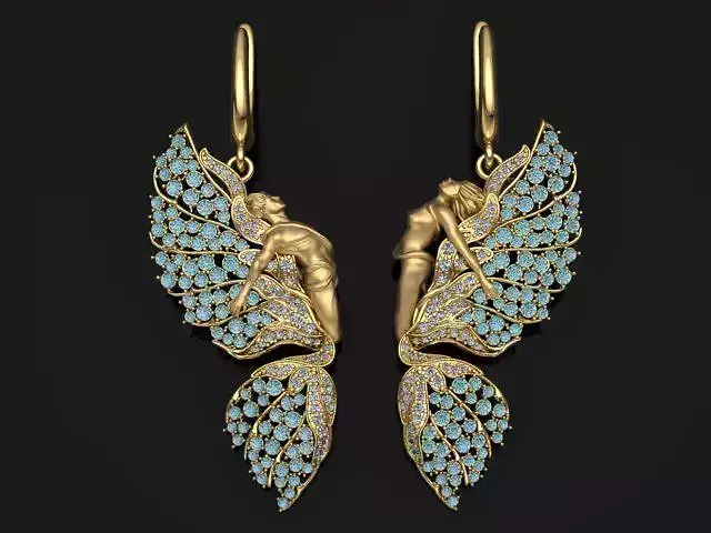 earrings print model mermaid with turquoise stones 3D print model