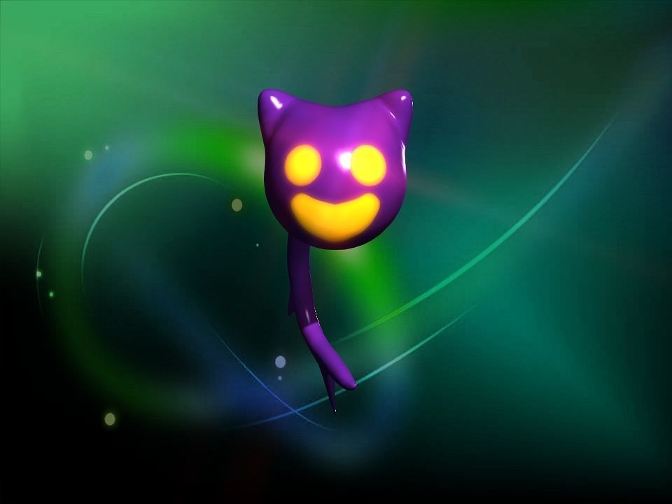 Cooty the smile cat face ghost cartoon Low-poly 3D model_1