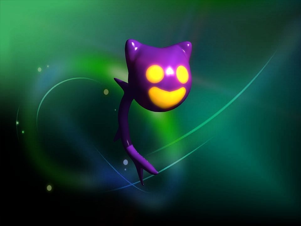 Cooty the smile cat face ghost cartoon Low-poly 3D model_5