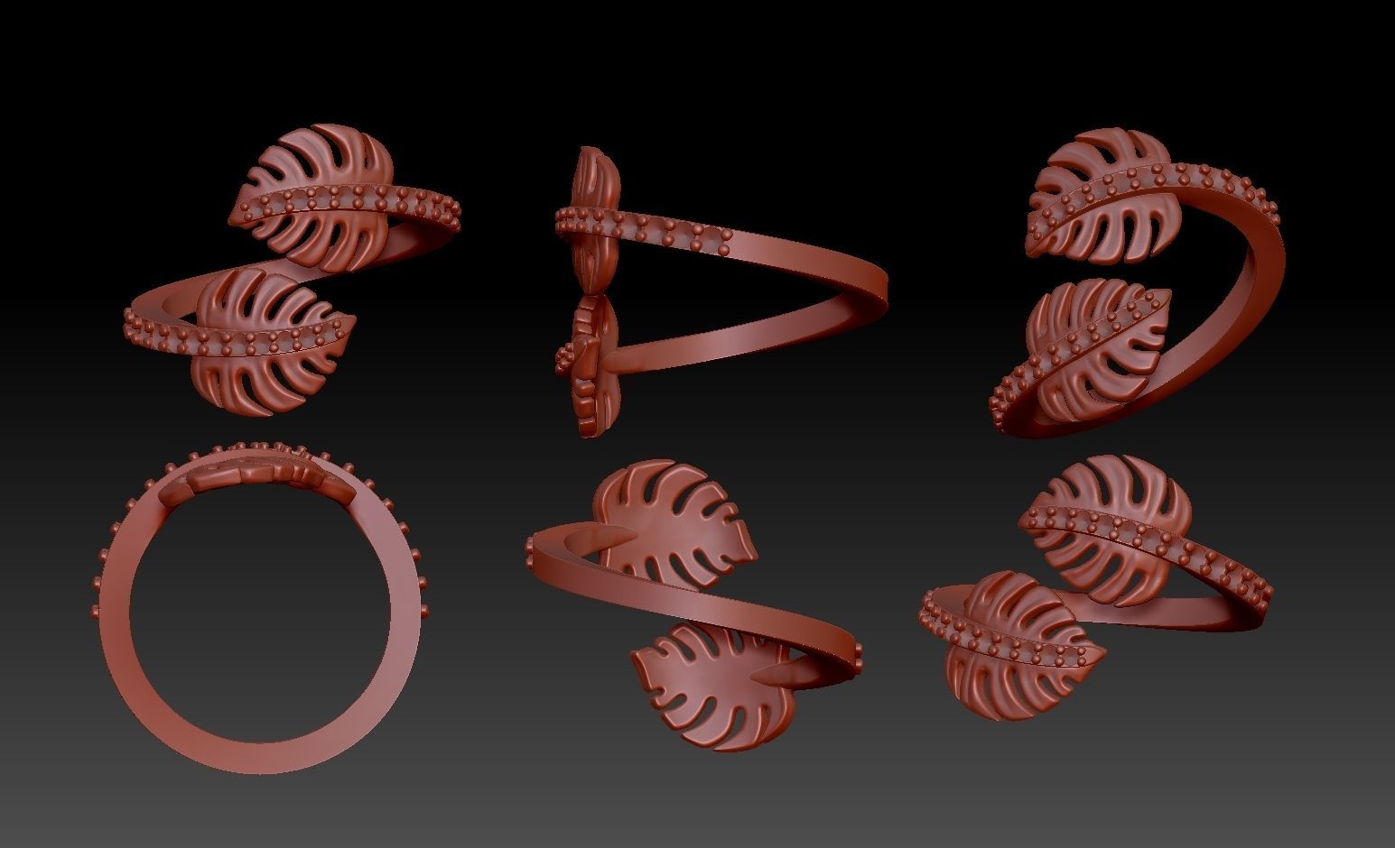 Diamond palm monstera leaf ring Pre supported STLs included 3D print model_1