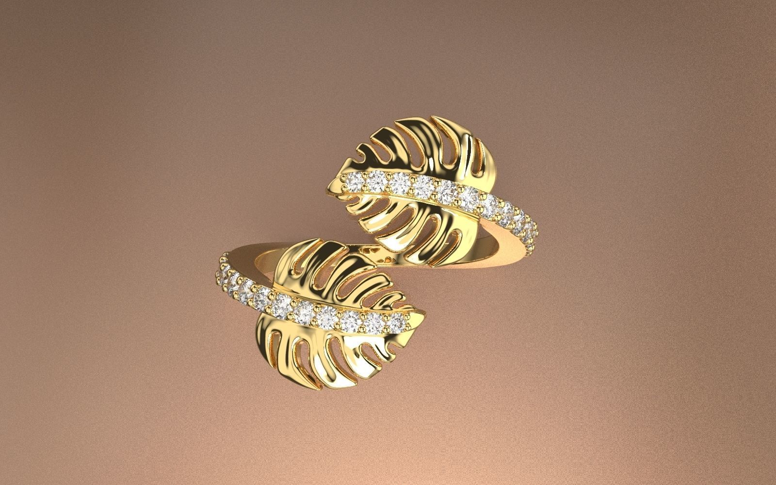 Diamond palm monstera leaf ring Pre supported STLs included 3D print model_4