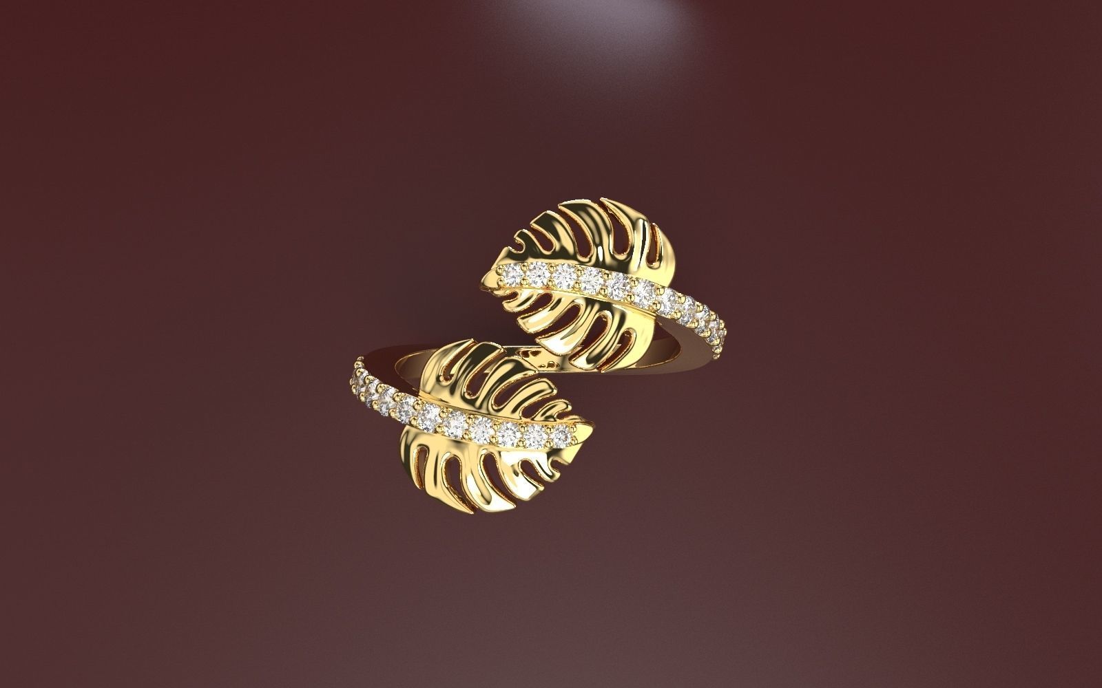 Diamond palm monstera leaf ring Pre supported STLs included 3D print model_5