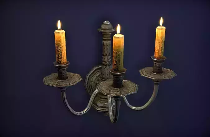 Old wall candle - PBR Game Ready model Low-poly 3D model