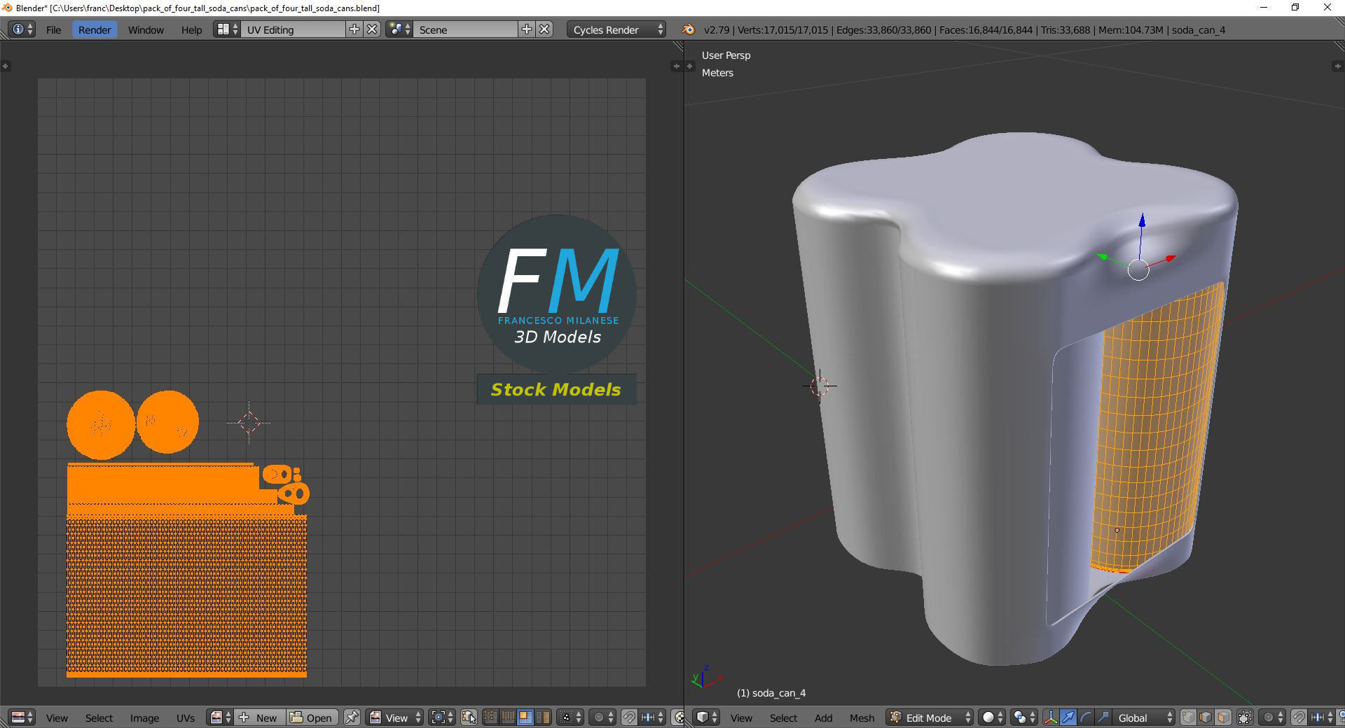 Pack of four tall soda cans 3D model_10