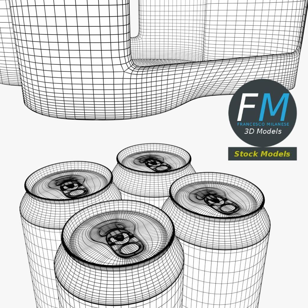 Pack of four tall soda cans 3D model_8