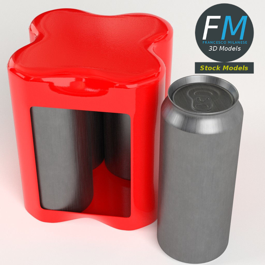 Pack of four tall soda cans 3D model_2