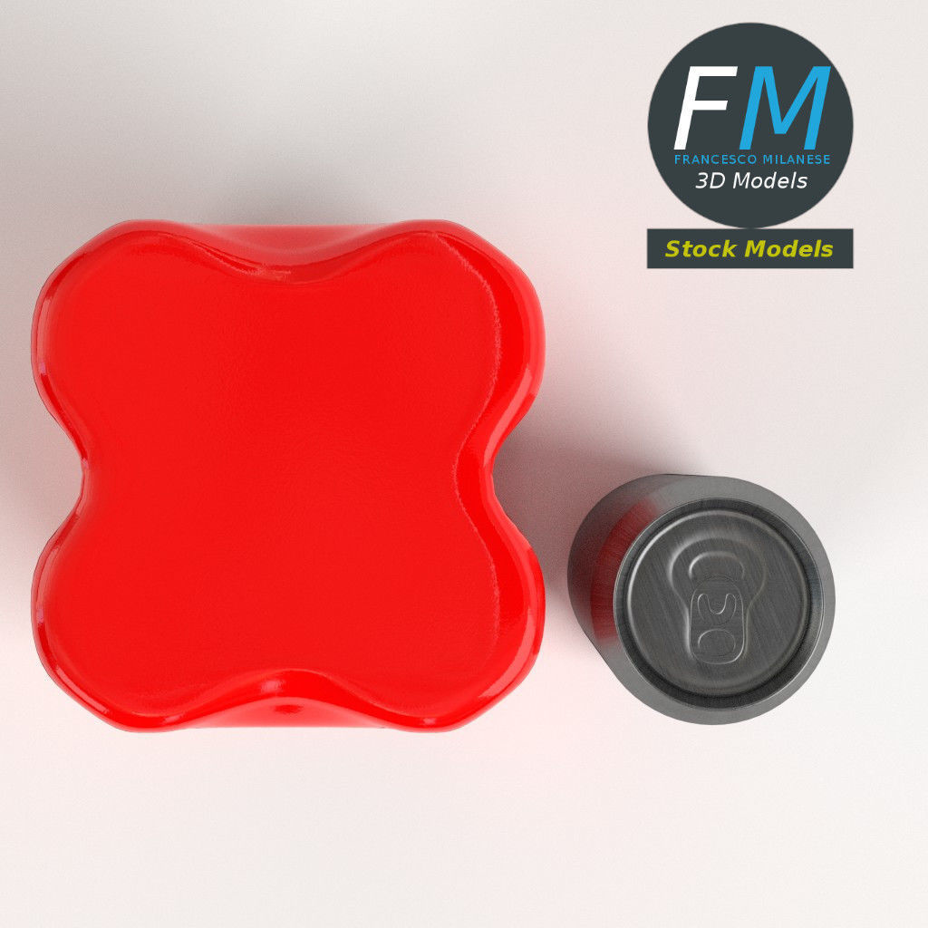 Pack of four tall soda cans 3D model_6