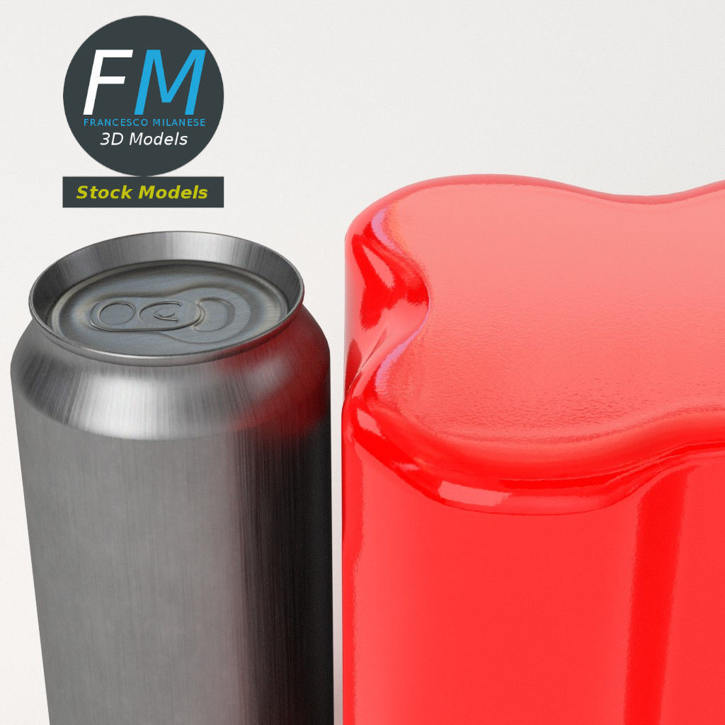 Pack of four tall soda cans 3D model_5